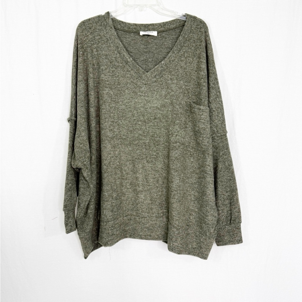 NEW Zenana Outfitters V-Neck Brushed Melanged Oversized Soft Sweater, Size 3X